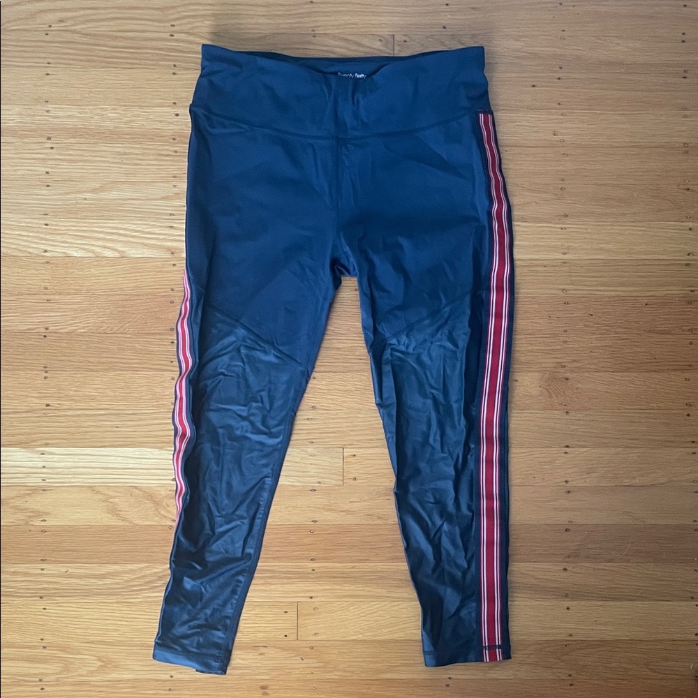 Sweaty Betty Power Navy Leggings with white and Red Side Stripes Sz L